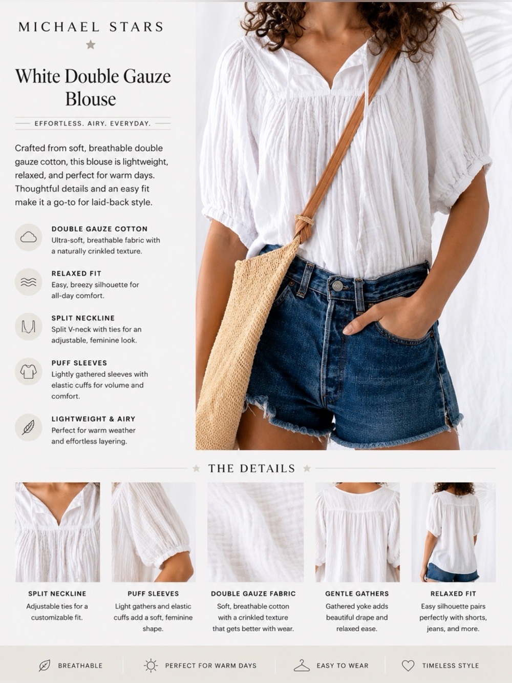 Michael Stars White double gauze Blouse